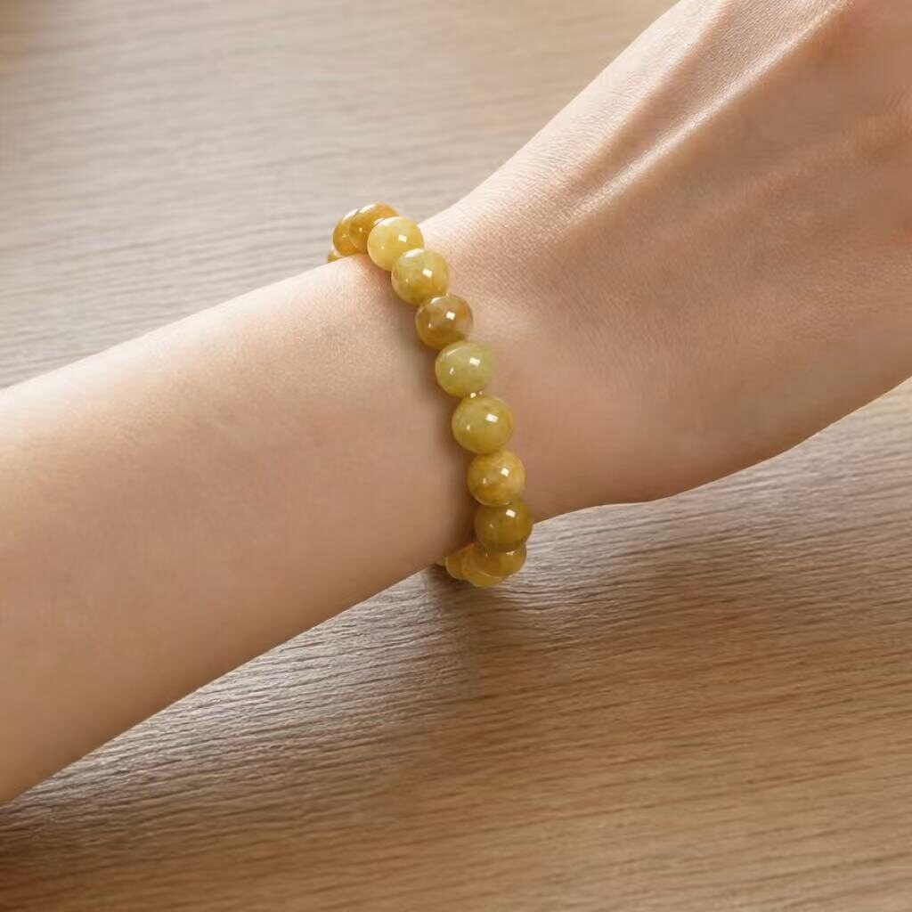 BR-018 golden silk jade beaded bracelet photo 5