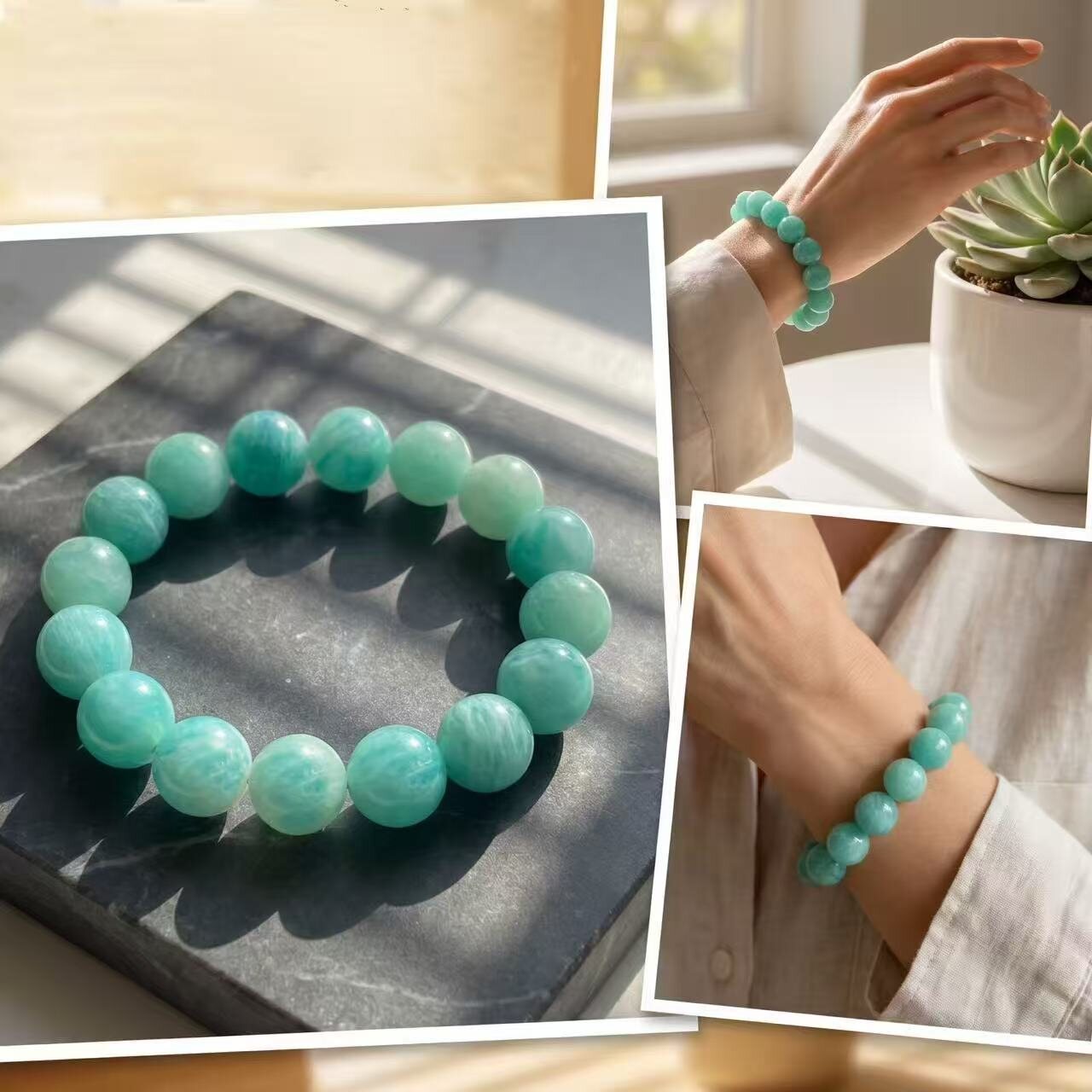 BR-028 old mine amazonite beaded bracelet photo 4