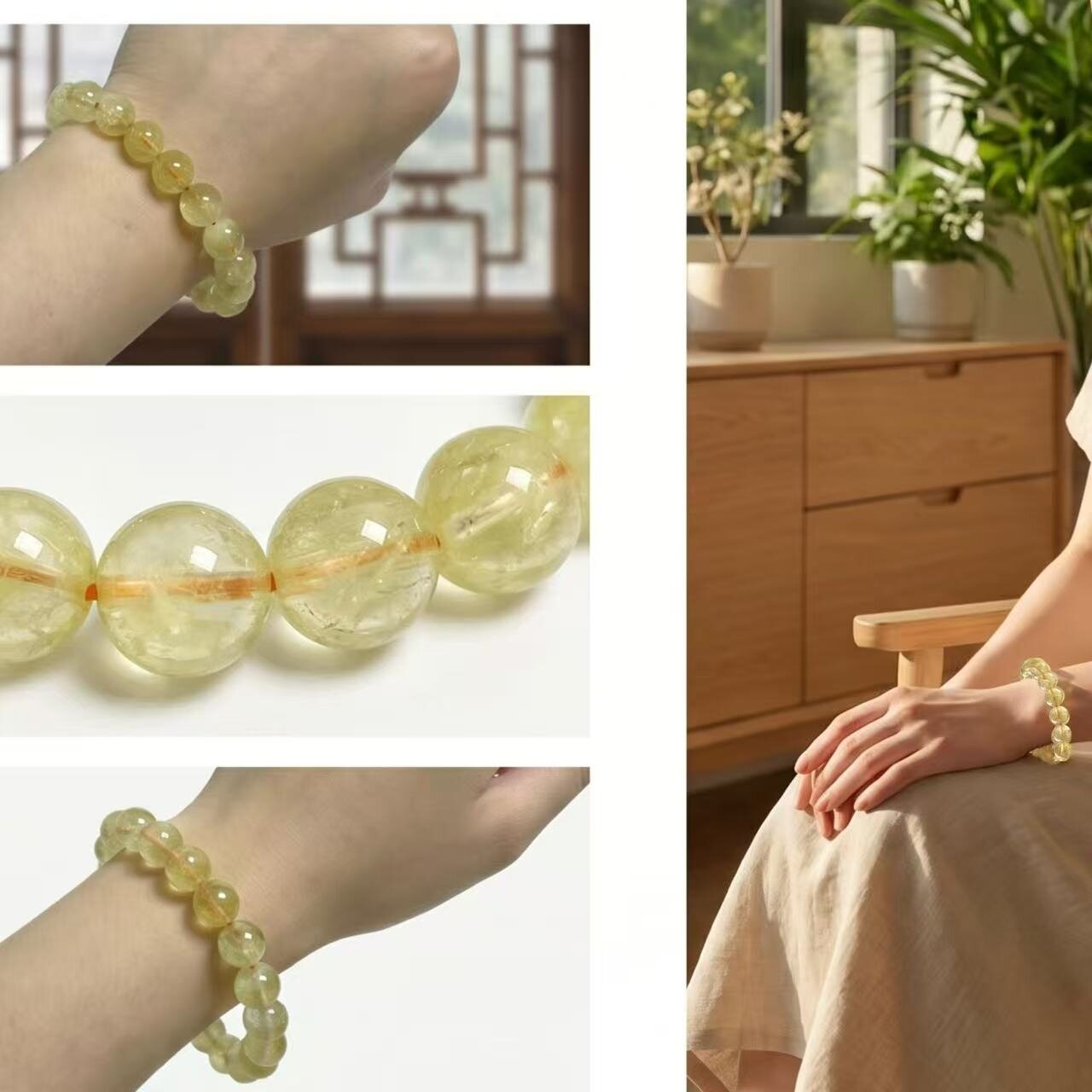 BR-030 yellow tower crystal beaded bracelet photo 3
