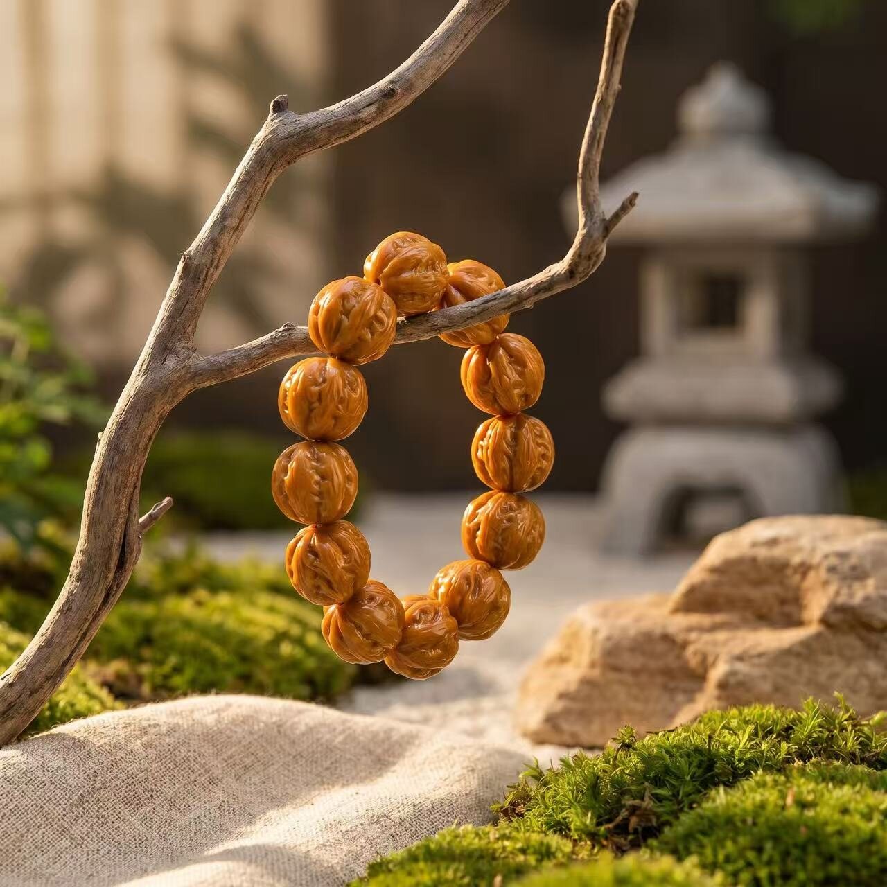 BR-035 carved monkey head walnut beaded bracelet photo 4